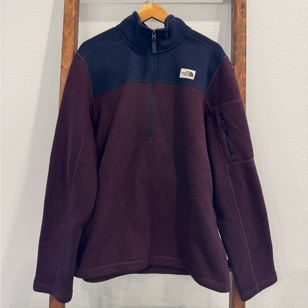 The North Face Men's Burgundy and Navy Half-Zip Fleece